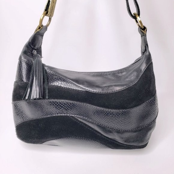 Sereta Black Leather and Suede Mix Shoulder Purse - Picture 2 of 14